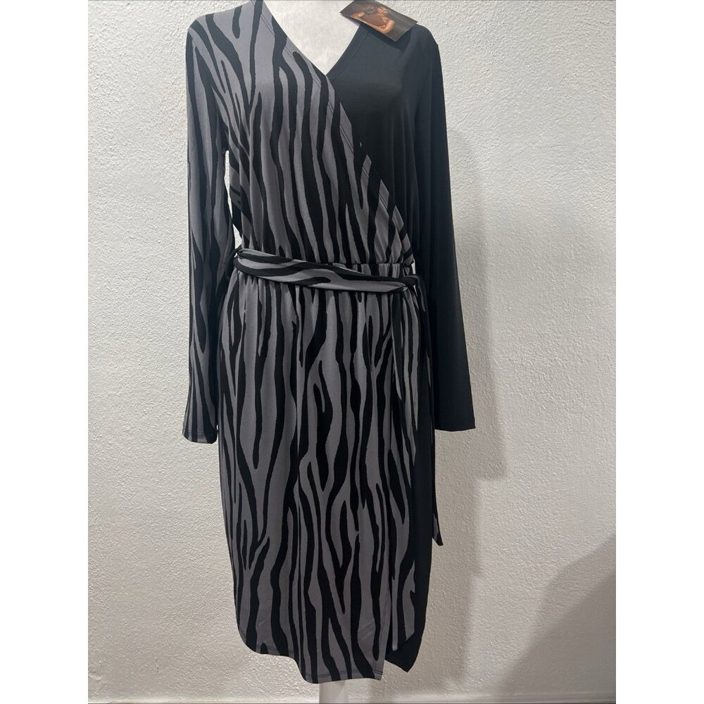 NEW Iman SZ S GC Printed Colorblock Surplice Dress Black TIGER ‎ SZ S